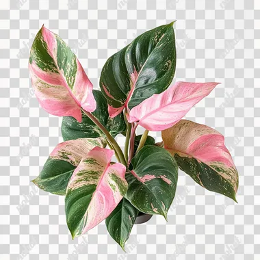A rare Pink Princess Philodendron with dark green and pink variegated leaves, side view, no shadow, cut out, isolated on a white background s 225 q 2