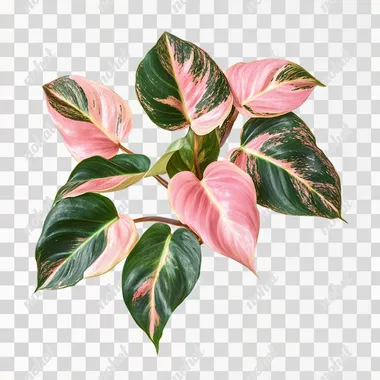 A rare Pink Princess Philodendron with dark green and pink variegated leaves, side view, no shadow, cut out, isolated on a white background s 225 q 2
