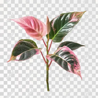 A rare Pink Princess Philodendron with dark green and pink variegated leaves, side view, no shadow, cut out, isolated on a white background s 225 q 2
