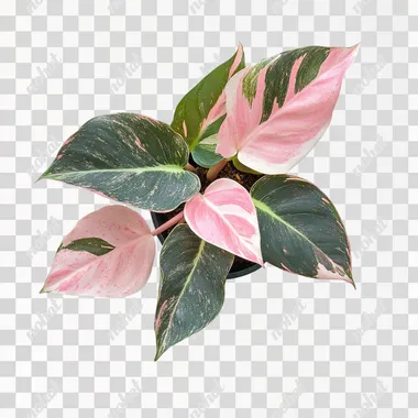 A rare Pink Princess Philodendron with dark green and pink variegated leaves, side view, no shadow, cut out, isolated on a white background s 225 q 2
