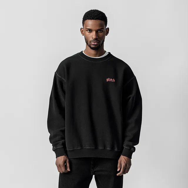 Man in Oversized Black Sweatshirt and Baggy Jeans, Urban Streetwear Style