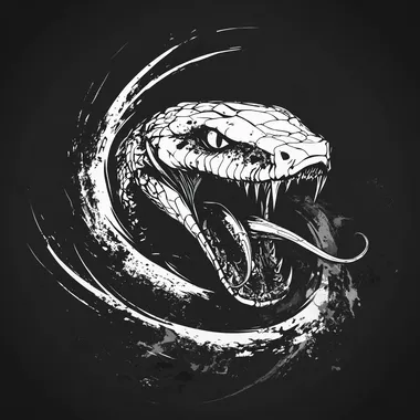 logo, aspid snake, head, fangs, black and white, creative