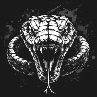 logo, aspid snake, head, fangs, black and white, creative