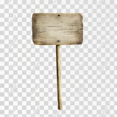 small wooden sign on the stick drawn on the pure white background