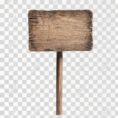 small wooden sign on the stick drawn on the pure white background