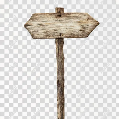 small wooden sign on the stick drawn on the pure white background