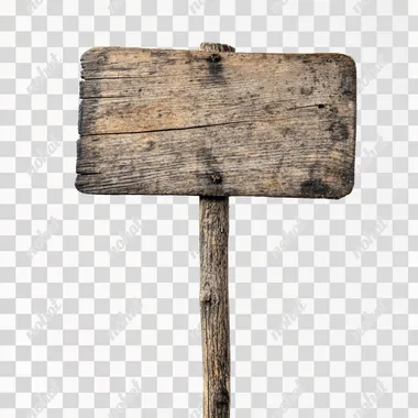 small wooden sign on the stick drawn on the pure white background