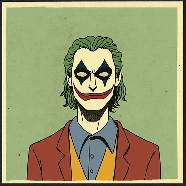 Joker in Suit and Tie: Minimalist Comic Illustration of Gotham's Clown