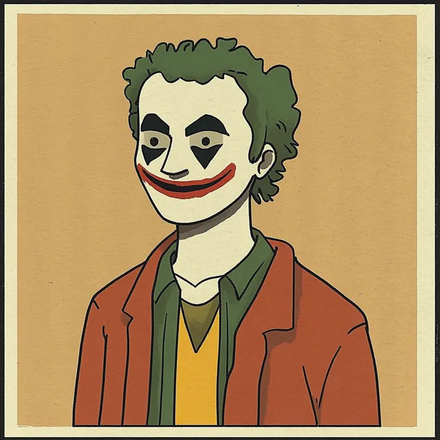 Person wearing a clown mask in minimalist urban comic style illustration