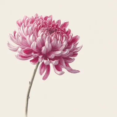A pink chrysanthemum flower with delicate petals in a detailed pastel pencil drawing style, set against a white background and isolated from the edges of the page, positioned at an angle.