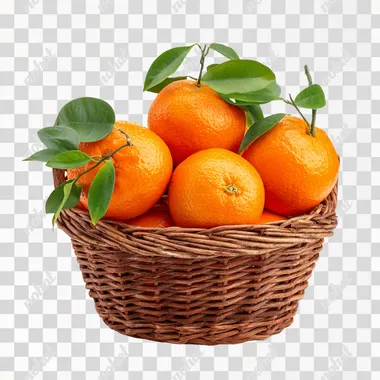 orange, in basket , isolated on white background   --raw