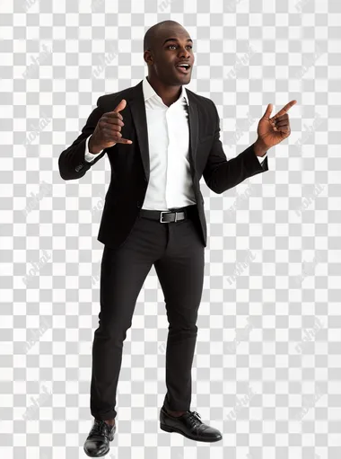 excited Black business Awards male attendee, motioning to listen, 3-D cartoon, white background, Disney influence on style
