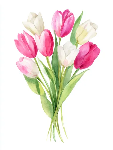 watercolor illustration of bouquet of tulpes. Whimsical, nursery-friendly, and minimalistic. Isolated on white background  rofile ehj1wir