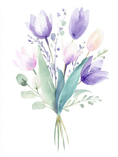 watercolor illustration of bouquet of tulpes. Whimsical, nursery-friendly, and minimalistic. Isolated on white background  rofile ehj1wir