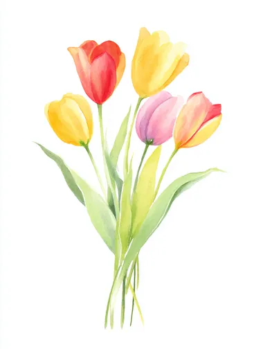 watercolor illustration of bouquet of tulpes. Whimsical, nursery-friendly, and minimalistic. Isolated on white background  rofile ehj1wir