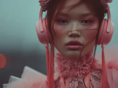beautiful 20-year-old Korean woman, wearing stylish headphones, vibrant colors, modern setting, soft focus, portrait, 4:3 aspect ratio  --raw  59349611   --sv 4