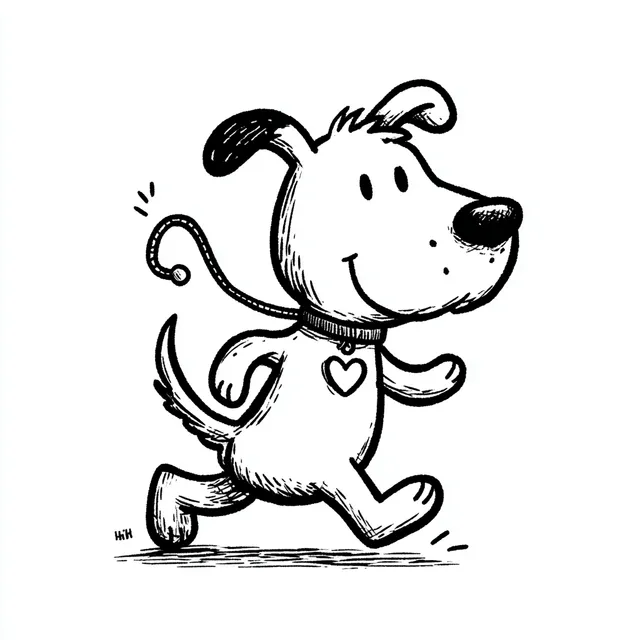 Happy Cartoon Dog Line Drawing