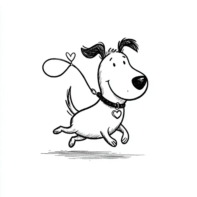 Happy Cartoon Dog Line Drawing