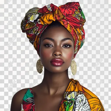 portrait of black model in tradition african clothing on white background