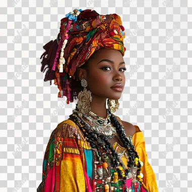 portrait of black model in tradition african clothing on white background