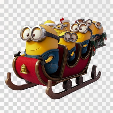 Create a Christmas image of Despicable Me on a sleigh and have the sleigh displayed from the side and contain no background