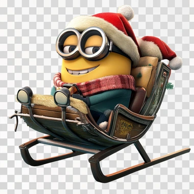 Create a Christmas image of Despicable Me on a sleigh and have the sleigh displayed from the side and contain no background