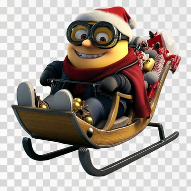 Create a Christmas image of Despicable Me on a sleigh and have the sleigh displayed from the side and contain no background