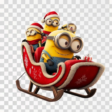 Create a Christmas image of Despicable Me on a sleigh and have the sleigh displayed from the side and contain no background