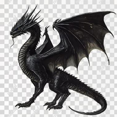Full lenght portrait of a dark black dragon. Winsor McCay style. White background.  --s 50