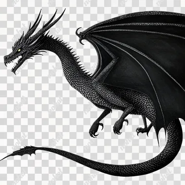 Full lenght portrait of a dark black dragon. Winsor McCay style. White background.  --s 50