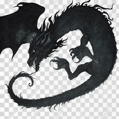 Full lenght portrait of a dark black dragon. Winsor McCay style. White background.  --s 50