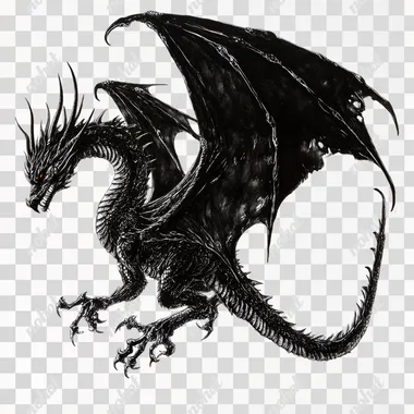 Full lenght portrait of a dark black dragon. Winsor McCay style. White background.  --s 50