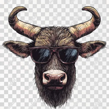 illustration of a long horn head with sunglasses on a white background