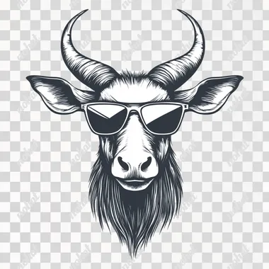illustration of a long horn head with sunglasses on a white background