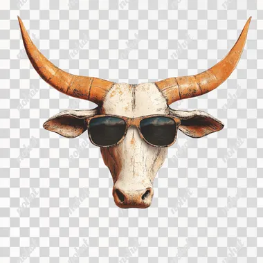 illustration of a long horn head with sunglasses on a white background