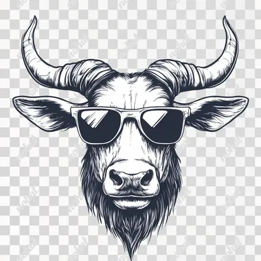 illustration of a long horn head with sunglasses on a white background