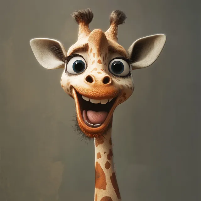 Funny giraffe smiling in the wild, Pixar style illustration