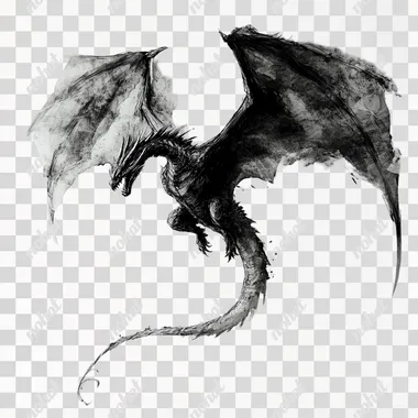 Drogon flying dragon , black and grey sketch, white backround