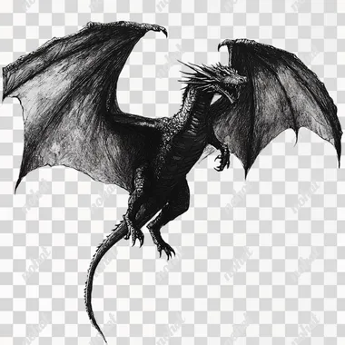 Drogon flying dragon , black and grey sketch, white backround
