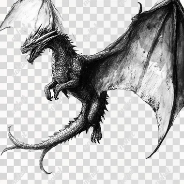 Drogon flying dragon , black and grey sketch, white backround