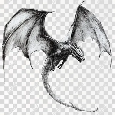 Drogon flying dragon , black and grey sketch, white backround