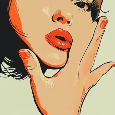 illustration close up of women blowing a kiss, with gesture of hand, frontal angle