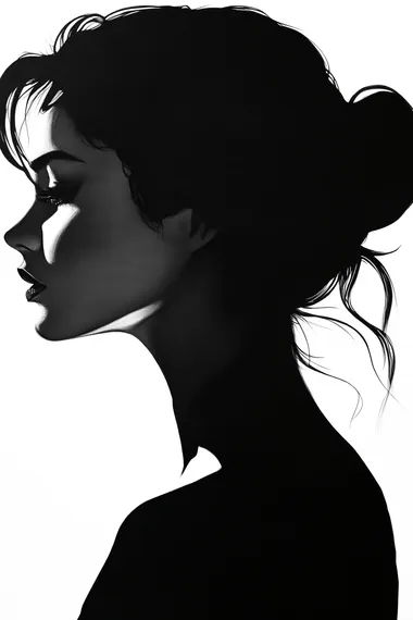 black and white drawing of a beautiful lady done in a very dark silhouette style with a lot of contrast