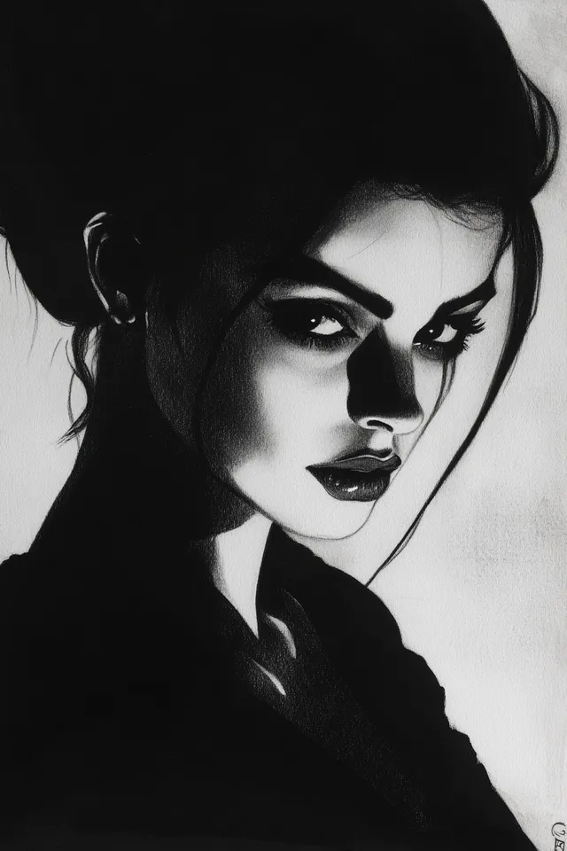 Black and White Silhouette Drawing of a Beautiful Woman's Face
