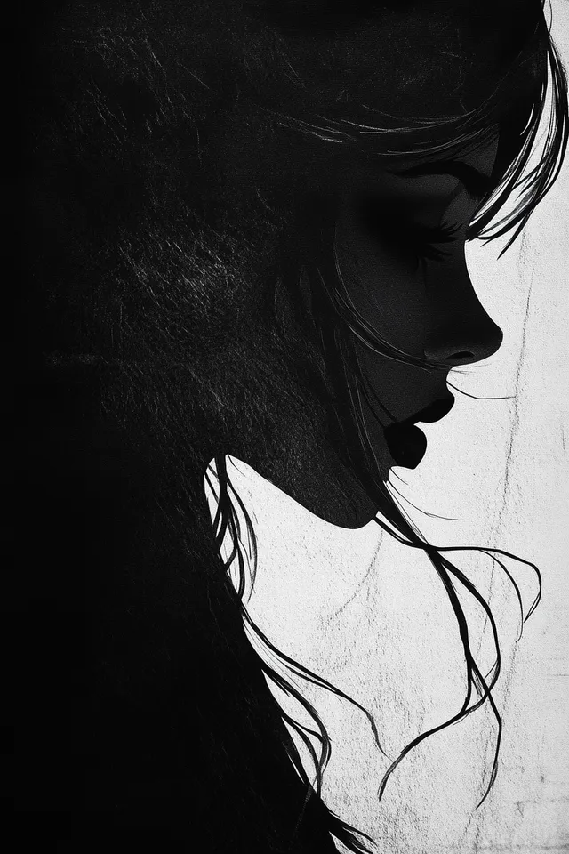 Black and White Silhouette Drawing of a Beautiful Woman's Face