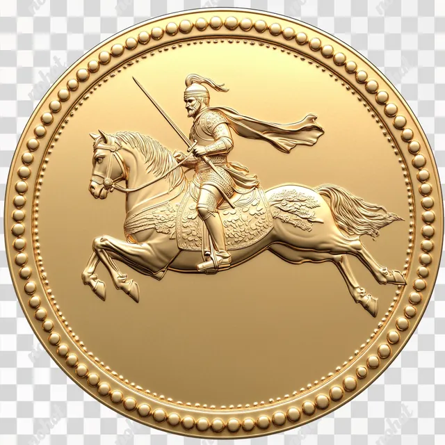 PNG Ottoman Warrior on Horse Gold Coin Design with Beaded Rim