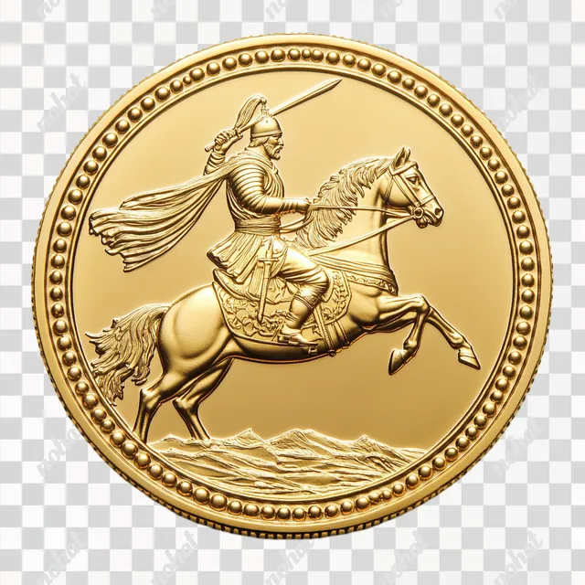 PNG Ottoman Warrior on Horse Gold Coin Design with Beaded Rim