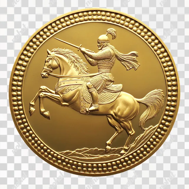 PNG Ottoman Warrior on Horse Gold Coin Design with Beaded Rim