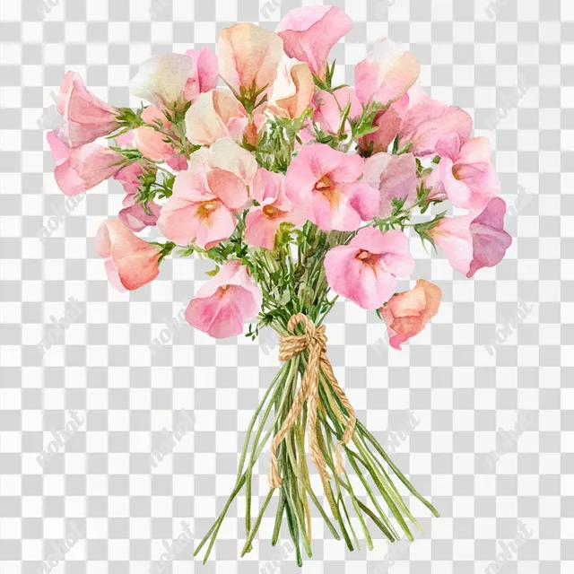 PNG Realistic Watercolor Bouquet of Lathyrus Odoratus Flowers