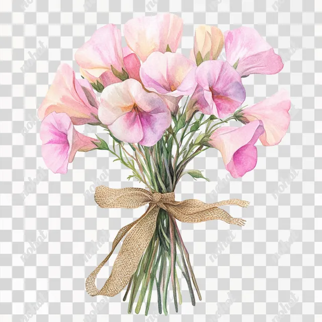 PNG Realistic Lathyrus Odoratus Bouquet with Jute Ribbon